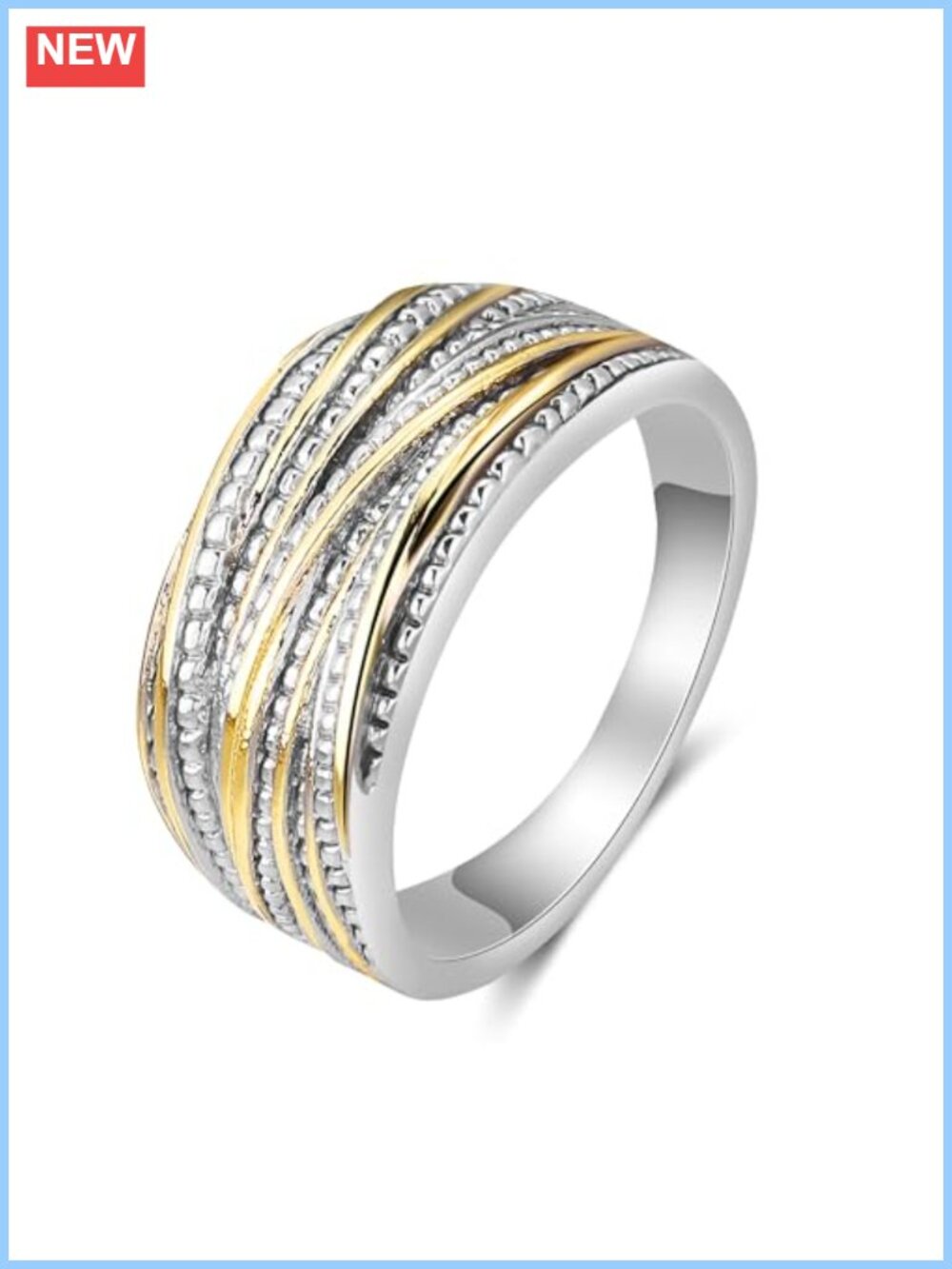 14K Gold Plated Two Tone Wide Crossover Statement Ring Size 7 for Women